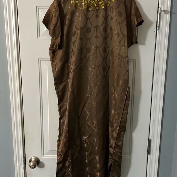 Women's Kirat Brown/ Green Special Occasion Dress, Coat, and Headpiece. - Picture 9 of 16